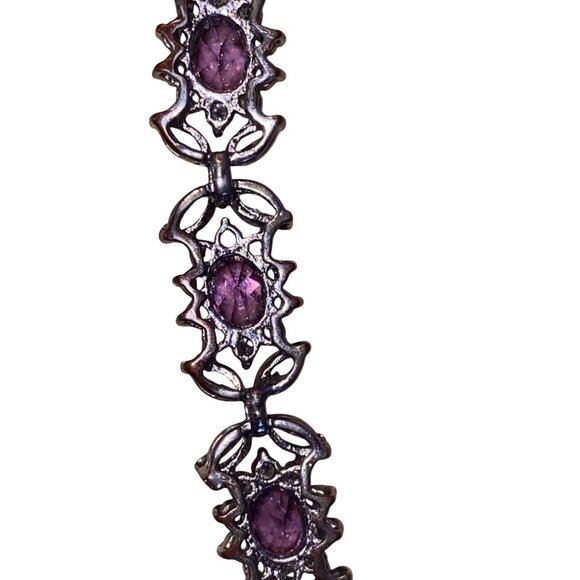 Elegant Silver Bracelet With Purple & Clear Gemstones - Picture 7 of 11